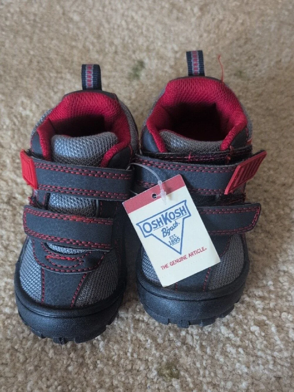 OshKosh B'gosh Gray and Red Kids Hook-and-Loop Sneakers